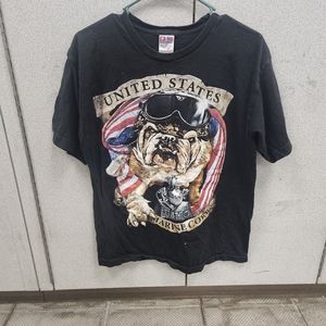 Vintage 90s United States Marine Corps Bull Dog Graphic Design T Shirt Size...